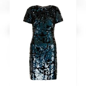 MONSOON SOFIA SEQUIN DRESS BLACK VELVET GREEN SPARKLE MINI